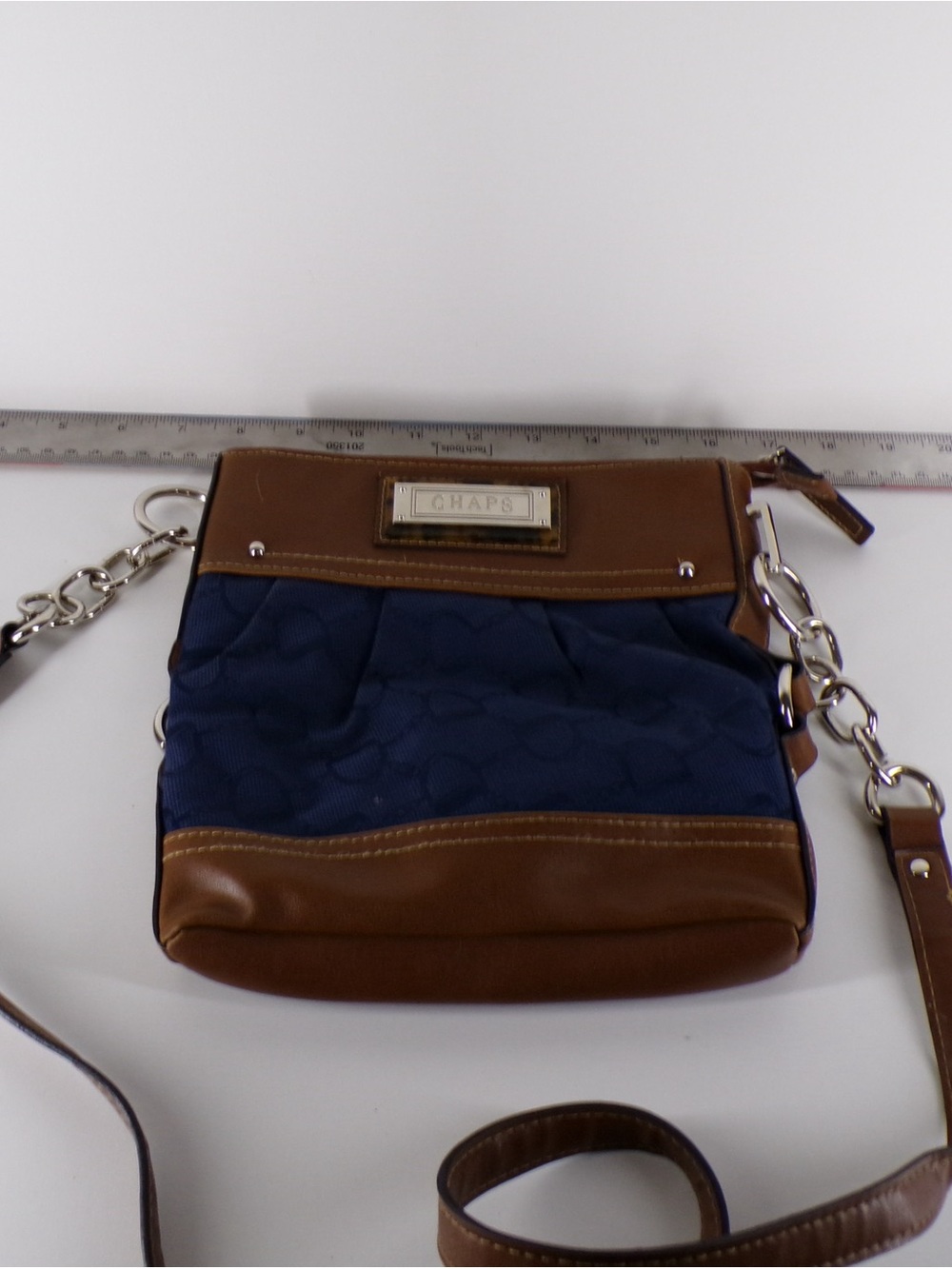 Chaps Navy and Brown Quilted Crossbody Bag with Chain Strap